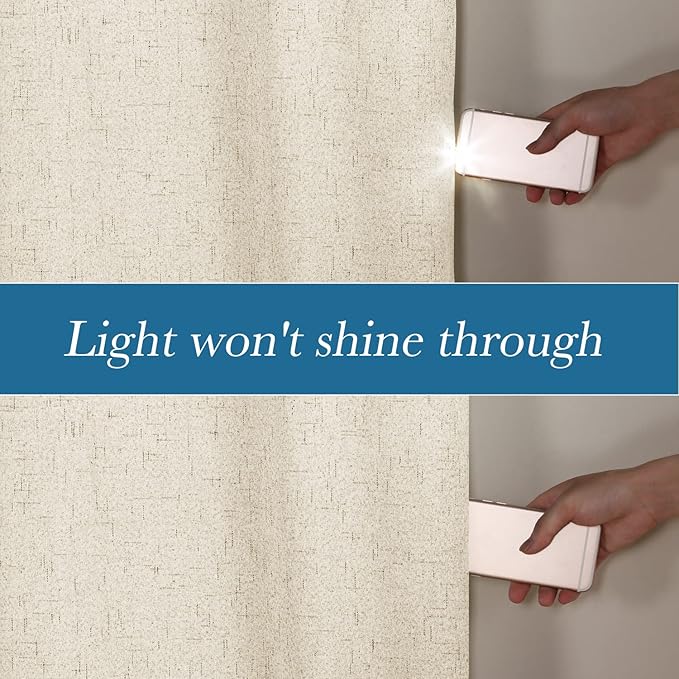 H.VERSAILTEX Linen Blackout Curtains Durable Thick Textured Linen Look 100% Blackout Patio Door Curtain Anti Rust Grommet Extra Wide Sliding Door Curtain Panel, Bleached Sand, W100 x L84 inch