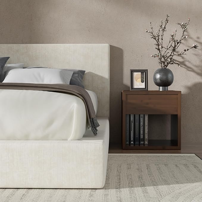 RECCI Cloud Upholstered King Bed Frame with Headboard, 5 Inch Foam Padded Platform, No Box Spring, Easy Assembly (Cream)