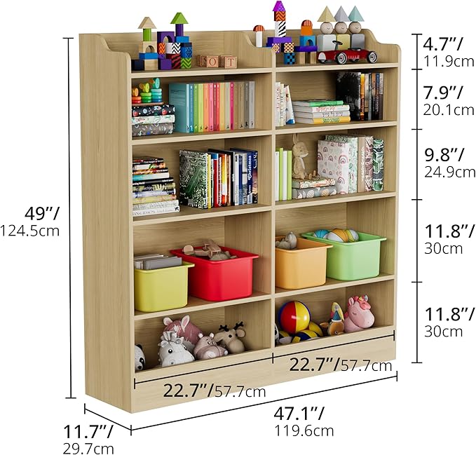 Cozy Castle Toy Storage Organizer, 5 Tier Kids Bookshelf, 10 Cube Toddler Bookcase Storage Cabinet for Playroom, Kids Room, Living Room, Nursery, Cubby, Kindergarten (Oak)