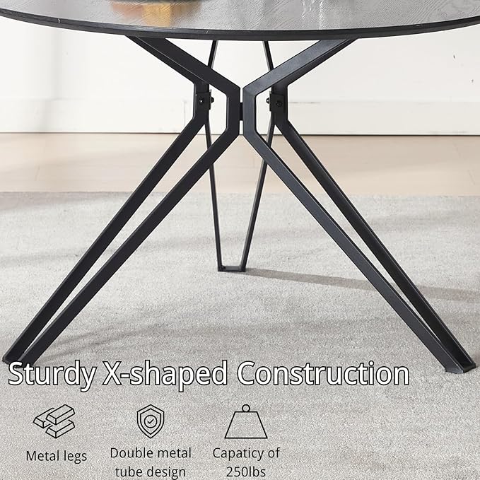 DUOMAY 47'' Round Dining Table for 4-6 Person, Mid-Century Modern Solid Wood Dining Room Table, Dinner Table with Intersecting Pedestal Metal Base for Kitchen, Office, Living Room, Black