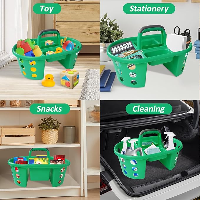 Large Shower Caddy Portable 2PC - Made in USA Plastic Jumbo Size Dorm Storage Candy Tote with Handle Shower Organizer for Bathroom, Pantry, Kitchen, College Dorm, Green