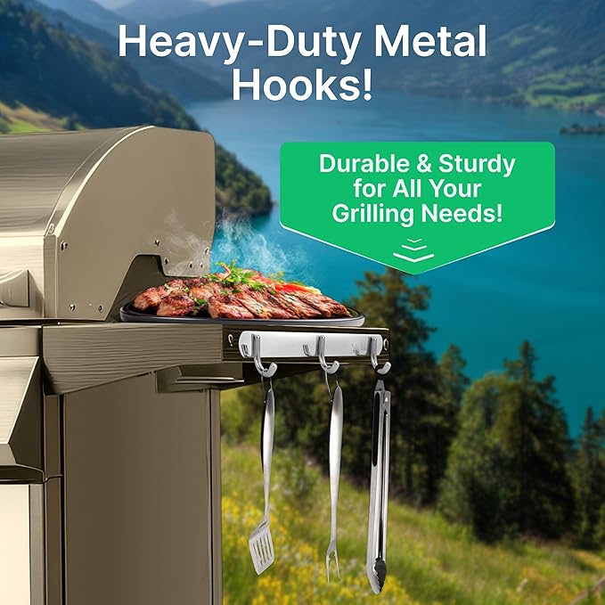 TidyFriend Grill Hooks for Utensils, 2 Pack Heavy Duty BBQ Grill Utensil Holder with 8 Screws, Metal Grill Tool Hanger for Char-Broil, Weber, Blackstone, and Charcoal Grills