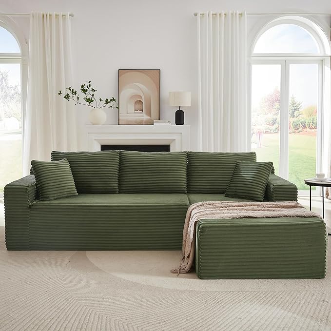 105''Sectional Cloud Couch with L Shaped Chaise,Modern Modular Sectional Sofa,Comfy Sectional Couches for Living Room,Bedroom,Apartment (Green, Right Facing Chaise)