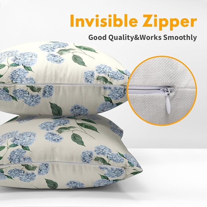 Kawani Blue Hydrangea Pillow Covers 22x22 Inch Set of 2 Blue Floral Outdoor Decorative Throw Pillow Covers Rustic Flower Pillowcases Spring Summer Cushion Covers for Home Couch Decor