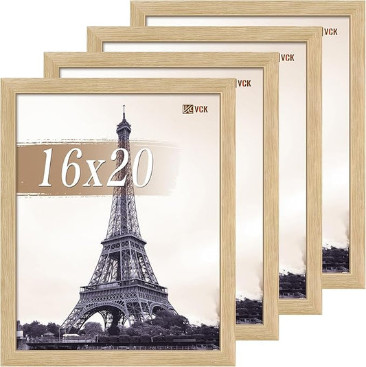 VCK 16x20 Picture Frame Set of 4 - Oak, Gallery-Quality Wood Poster Frames, 1.1-Inch Wide Border, Polished Plexiglass, Vertical or Horizontal Wall Display for Photo/Art/Prints, Natural Oak
