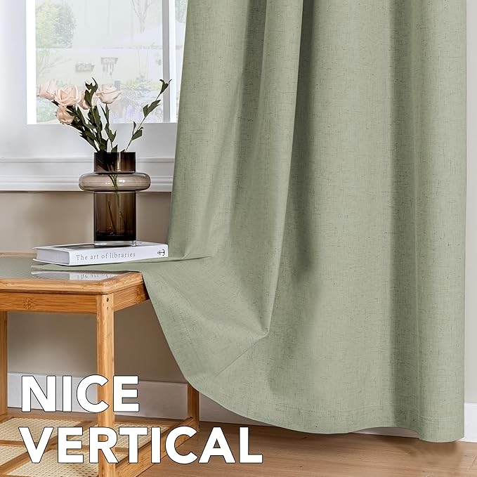H.VERSAILTEX Linen Curtains 100% Blackout Curtains for Bedroom 84 inch Long Full Light Blocking Nature Linen Blended Window Curtains for Living Room Nickel Grommet (2 Panels, Heathered Tea)