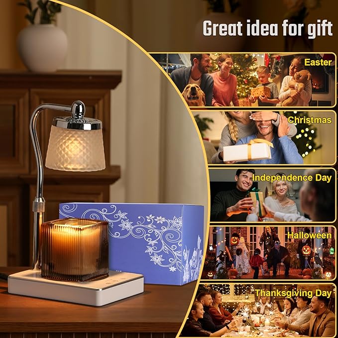 Touch-Type Modern Candle Warmer Lamp with Timer, Dimmer Adjustable Height Gifts for Women Office Home Decor Wax Melt Warmer for Scented Wax House Warming Gifts Candle Lamp Warmer Jar Candles