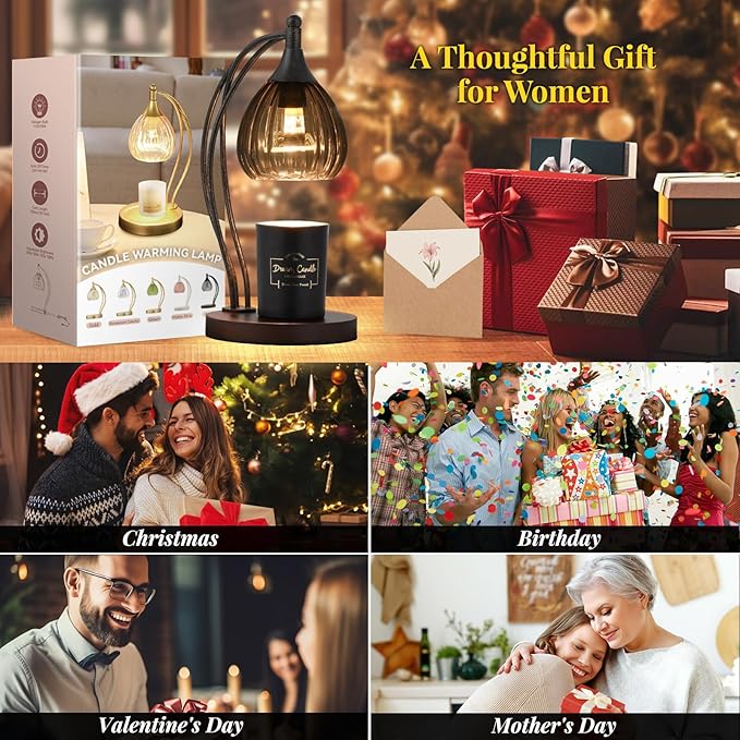 Candle Warmer Lamp with Timer Dimmer - Electric Light Wax Warmer for Jar Candles - Lamp with 2 Bulbs, Unique Birthday Gifts for Women Mom House Warming Gifts New Home Decor