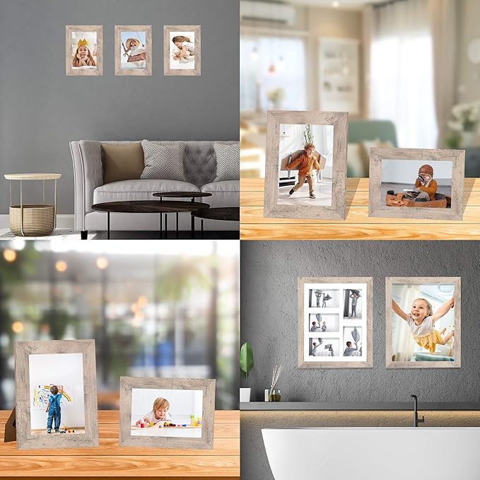 8x10 Picture Frame Set of 4, Smoke Gray Frame with High Definition Real Glass, 8 x 10 Photo Frame for Tabletop Display and Wall Mounting