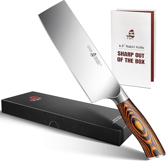 TUO Nakiri Knife 6.5" Vegetable Cleaver, Japanese Chef Knife for Kitchen Vegetable Chopping, German High Carbon Stainless Steel, Ergo Pakkawood Handle