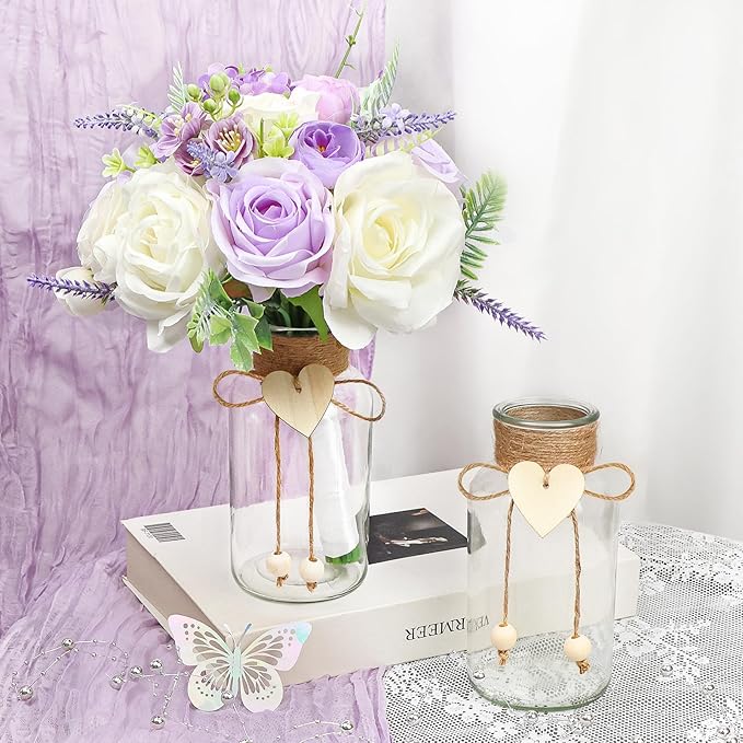 Vintage Glass Vases for Flowers, Set of 6 Mason Jar Vase Table Centerpieces for Farmhouse Room Decor, Wedding, Bridal Shower Bud Vase Set (Medium)