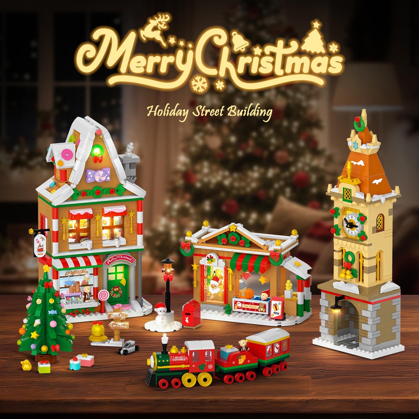 INSOON 2025 Advent Calendar Christmas Mini Building Set with Light, 24 Days Countdown City Main Street Building Block Kit with Xmas Tree, Holiday Gift Building Toys for Adults Kids Boys Girls Ages 8+