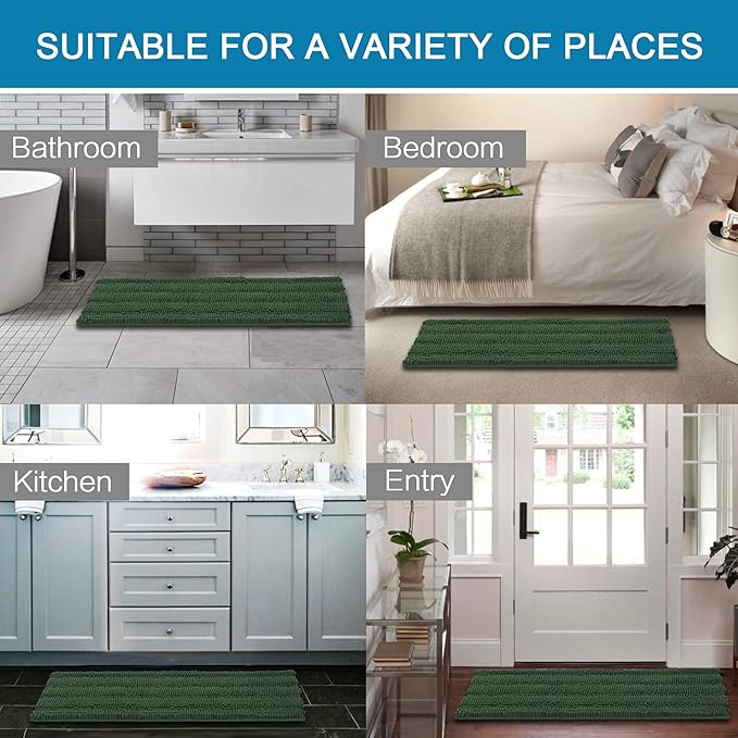 H.VERSAILTEX Bathroom Rugs Bath Mat Runner Rug Non Slip Kitchen Rug Extra Long Bath Rug Runners Oversized 59" x 20" Absorbent Washable Dry Fast Plush Area Rug for Bathroom/Bedroom - Bronze Green