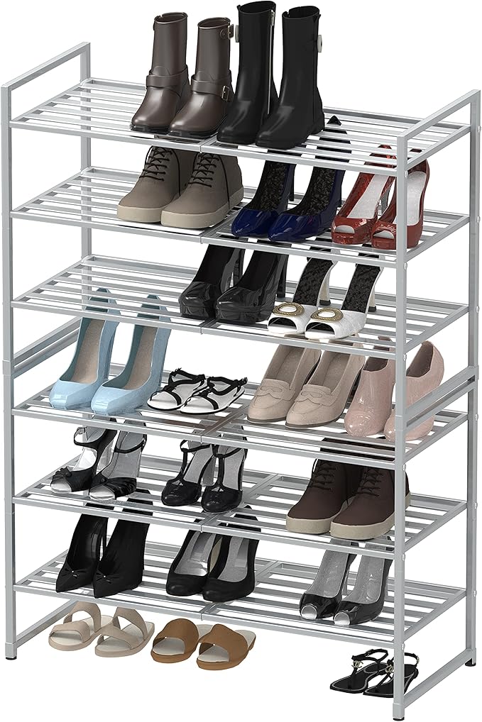 SIMPLE HOUSEWARE 3-Tier Stackable Metal Panel Shoes Rack, Silver