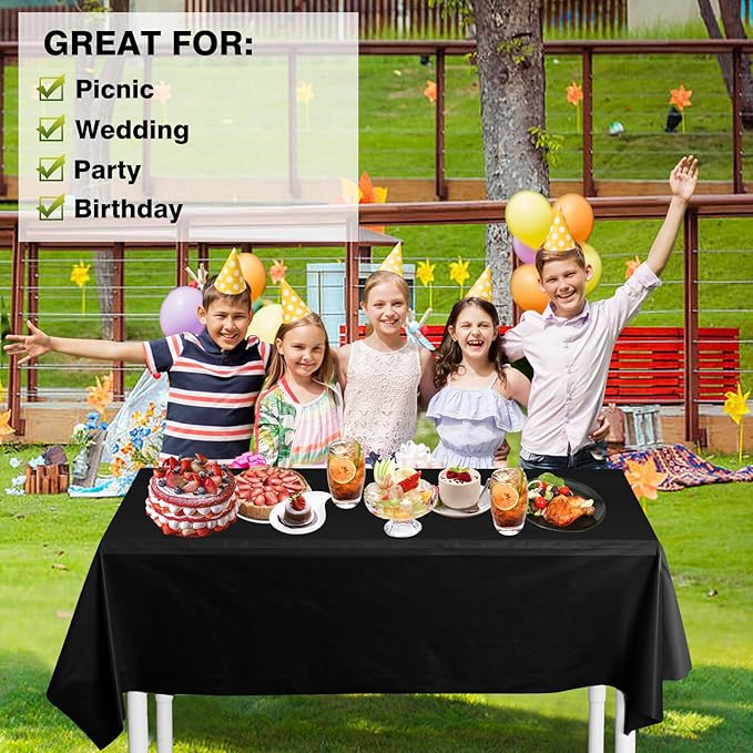 Craft And Party, 54 in x 300 feet Black Plastic Table Cover Roll for Party, Banquet, Picnic, Kids Activities for Any Size and Shape Table (Black, 54" x 300ft)