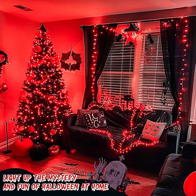 JMEXSUSS 150 LED Red String Lights Indoor Outdoor Waterproof, Connectable 59 Ft Halloween String Lights Plug in, 8 Modes Christmas Tree Light for Bedroom, Patio, Party, Halloween,Christmas Decorations