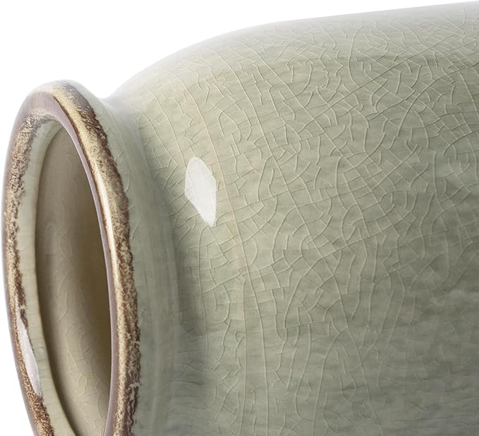 VICTOR & TERESA Rustic Green Vase for Home Decor, Ceramic Vases for Flowers, Modern Farmhouse Decorative Vases for Pampas Grass,Table Accent, Mantel, Living Room,Bookshelf, Centerpieces, 8''