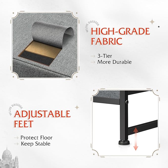 WLIVE Fabric Dresser for Bedroom, 6 Drawer Double Dresser, Storage Tower with Fabric Bins, Chest of Drawers for Closet, Living Room, Hallway, Dark Grey