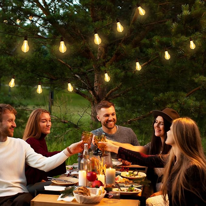 200FT(2x100FT) Outdoor String Lights, LED Patio Lights with 83 Waterproof Shatterproof A39 Dimmable Bulbs(3 Spare) for Balcony-2 Pack Black