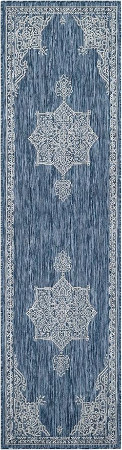 Unique Loom Outdoor Traditional Collection Area Rug - Antique (2' 7" x 10' Runner Blue/Ivory)