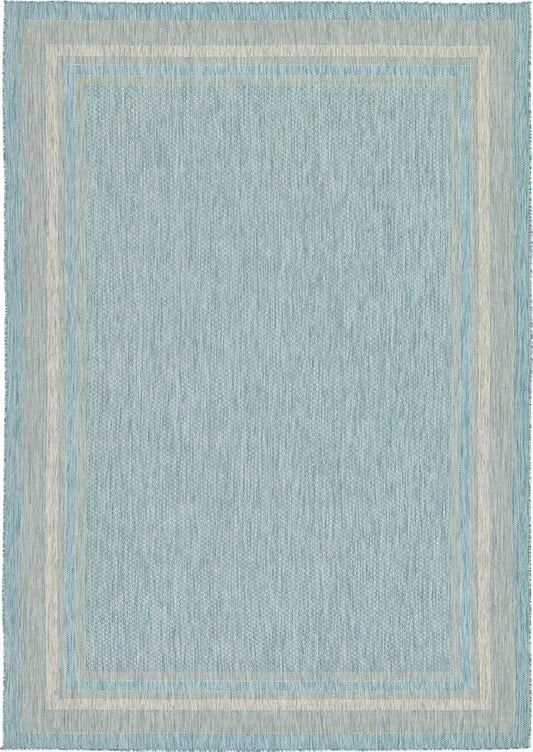 Unique Loom Outdoor Border Collection Area Rug - Soft Border (8' x 11' 4" Rectangle, Aquamarine/ Ivory)