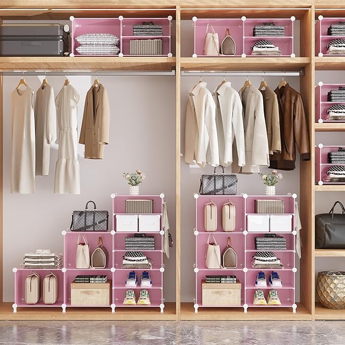 AWTATOS Closet Organizer 8 Cube Storage Shelves Clothes Organizers Closet Storage Stackable Cubby Shelving for Closet Bedroom Living Room Pink