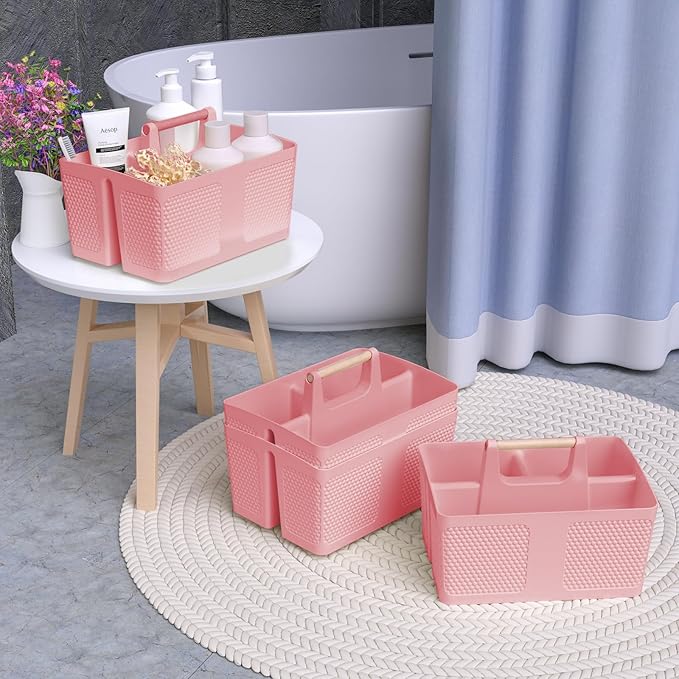 Shower Caddy Portable and Cleaning Caddy Organizer for Bathroom, Kitchen, Toiletries Storage ,Caddy organizer with handle, Rust-Resistant, Durable Material (Pink, 9.36" L×7.73" W×7.24" H)