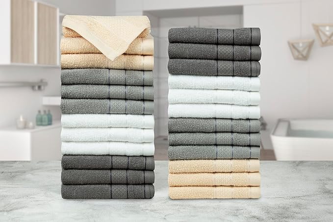 Casa Lino Face Towels & Body Wash Cloths for Showering - 100% Cotton Wash Cloths for Bathroom - Highly Absorbent & Quick Drying Washcloth Set - Cotton Washcloths 24 Pack (12" x 12") - (Multicolor I)