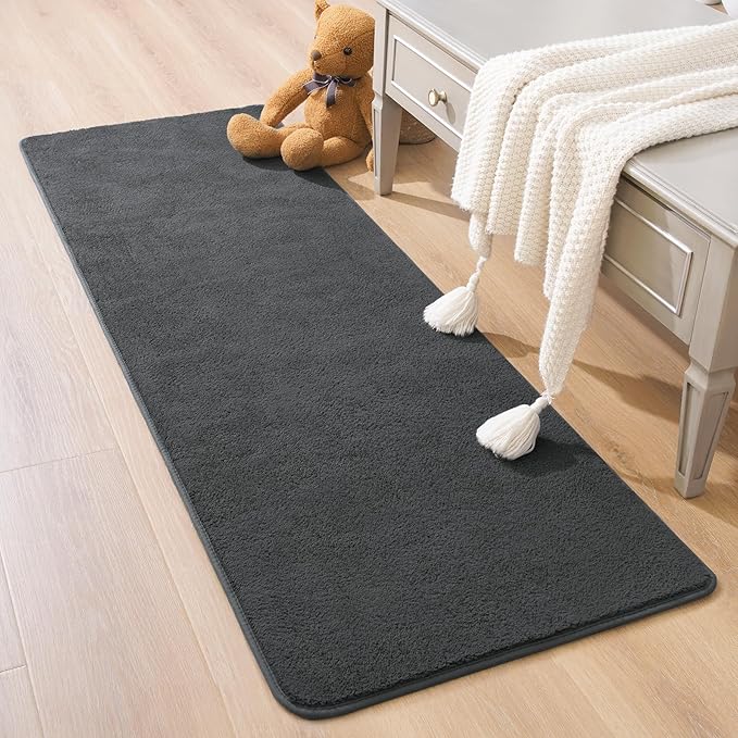 Soft Runner Rugs for Bedroom 2x6, Non Slip Runners for Hallway Kitchen Laundry Dorm Washable, Minimalist Low Pile Long Rugs for Boys Men Girls Kids, Dark Grey