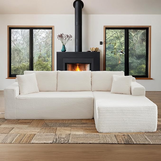 105''Sectional Cloud Couch with L Shaped Chaise,Modern Modular Sectional Sofa,Comfy Sectional Couches for Living Room,Bedroom,Apartment (White, Right Facing Chaise)