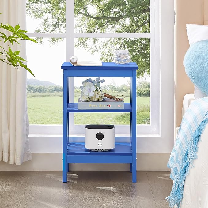 VECELO End Table, Bedside Table, 24" Tall Living Room End Tables, X-Design Reinforced Nightstands, Side Table with 3-Tier Storage Shelves for Small Spaces, Office, Bathroom, Bedroom, Dark Blue