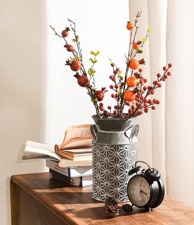 Vintage Galvanized Metal Milk Can, Farmhouse Decorative Flower Vase, Rustic French Country Milk Jug for Home Decor,10.6''H…