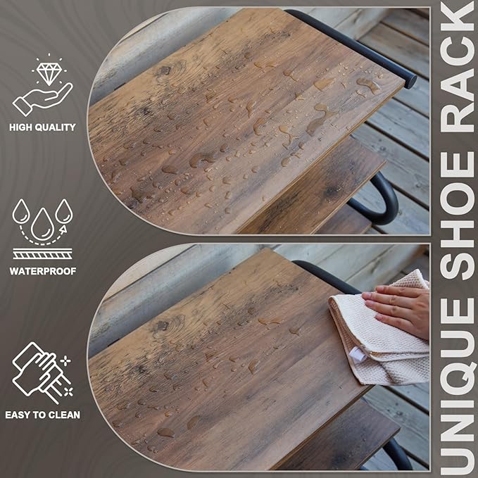 Shoe Rack, Z-Frame Wooden 3-Tier Shelf with Durable Metal Shelves, Shoe Organizer for High Heels, Hallway, Living Room, Closet, Bedroom (Light Rustic)