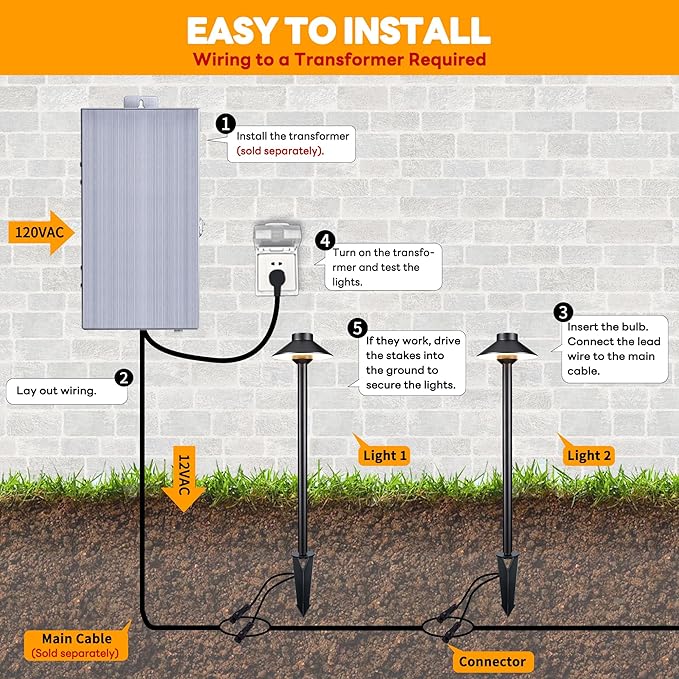 Low Voltage Landscape Path Light Solid Brass, 3 Color Temp Selectable LED Driveway Light Waterproof, Hat Shaped 12V Wired Black for Walkway Garden with 3W 270LM G4 Bulb (12 Pack)
