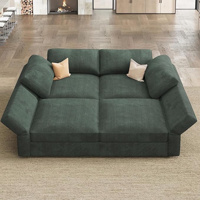 HONBAY Modular Sectional Couches with Storage Corduroy Sleeper Sofa Modular Sectional Couches for Living Room,Green