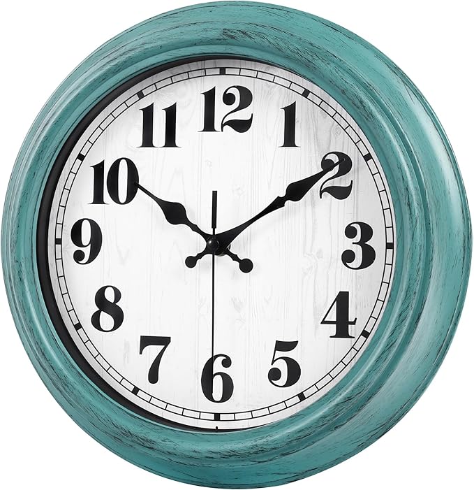 zyzamay 12 Inch Retro Wall Clock, Easy to Read Non-Ticking Round Classic,Quartz Battery Operated Wall Clocks,Decorative for Living Room,Bedroom,Kitchen,Office(Green)