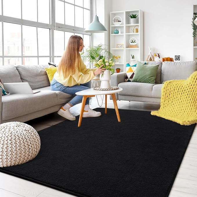 Soft Rugs for Living Room 5x7 Black, Minimalist Area Rug for Bedroom Nursery Dining Table Dorm, Throw Rugs for Men Boys Girls Kids Room Indoor Floor Carpets