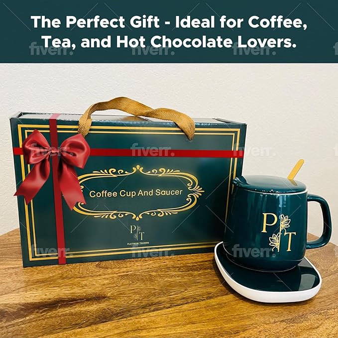 Smart Coffee Mug Warmer & Mug Set for Desk, Electric Coffee Cup Warmer with Auto Shut Off, 55°C Temperature Coffee Mug Warmer Heater, Ceramic Cup, Home, Office - Ideal Gift for Coffee & Tea