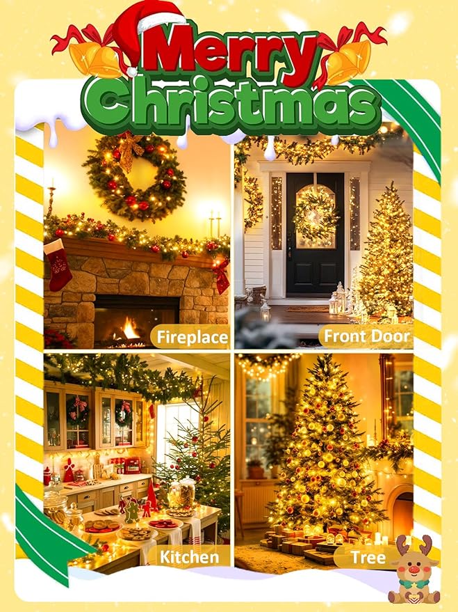 Voice Controlled Smart Christmas Lights Outdoor, 108.8ft 300 LED Twinkle String Light with 7 Voice Commands, 12 Modes & Timer, Dimmable Waterproof Christmas Tree Lights for Party Garden (Warm White)