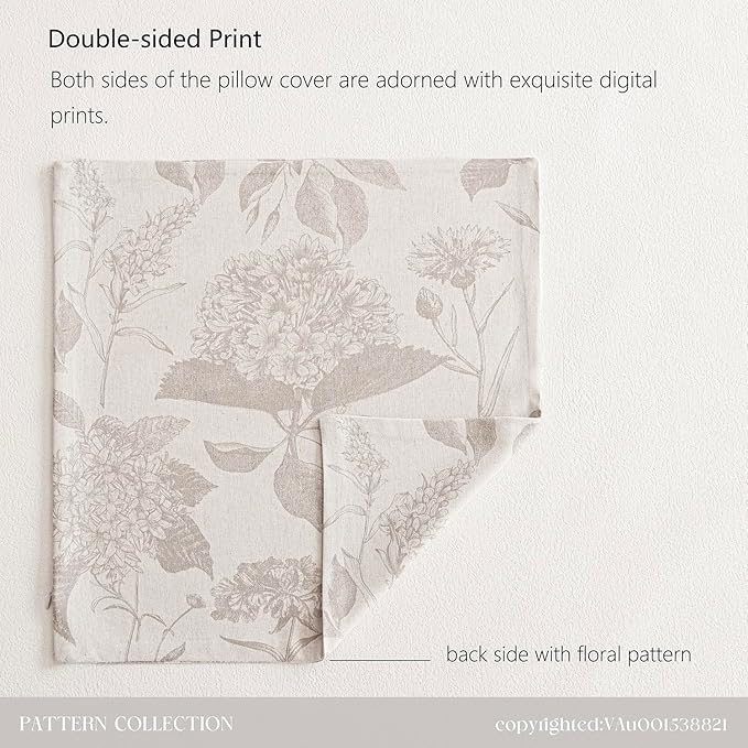 Foindtower Set of 2 Linen Floral Vintage Throw Pillow Covers Neutral Accent Print Decorative Cushion Covers Farmhouse Home Decor for Sofa Chair Couch Bedroom Living Room Outdoor,18×18 Inch,Tan Beige