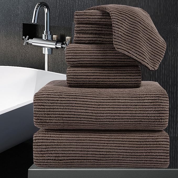 8-Piece Premium Towel Set for Bathroom|2 Oversized Large Bath Sheet,2 Hand Towels,4 Washcloths|Soft Cozy Highly Absorbent Fast Dry Microfiber Shower Towel Set for Hotel Bathroom Essentials,Dark Brown