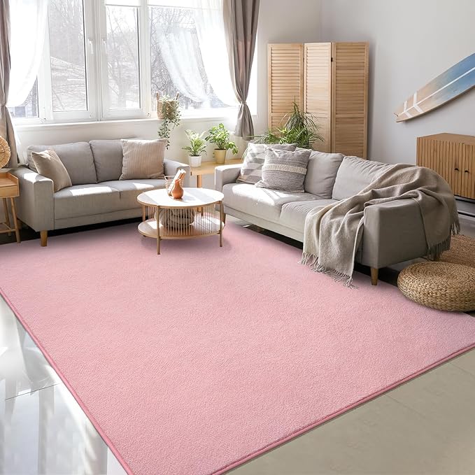 Soft Rugs for Living Room 5x7 Pink, Minimalist Area Rug for Bedroom Nursery Dining Table Dorm, Throw Rugs for Girls Kids Room Indoor Floor Carpets