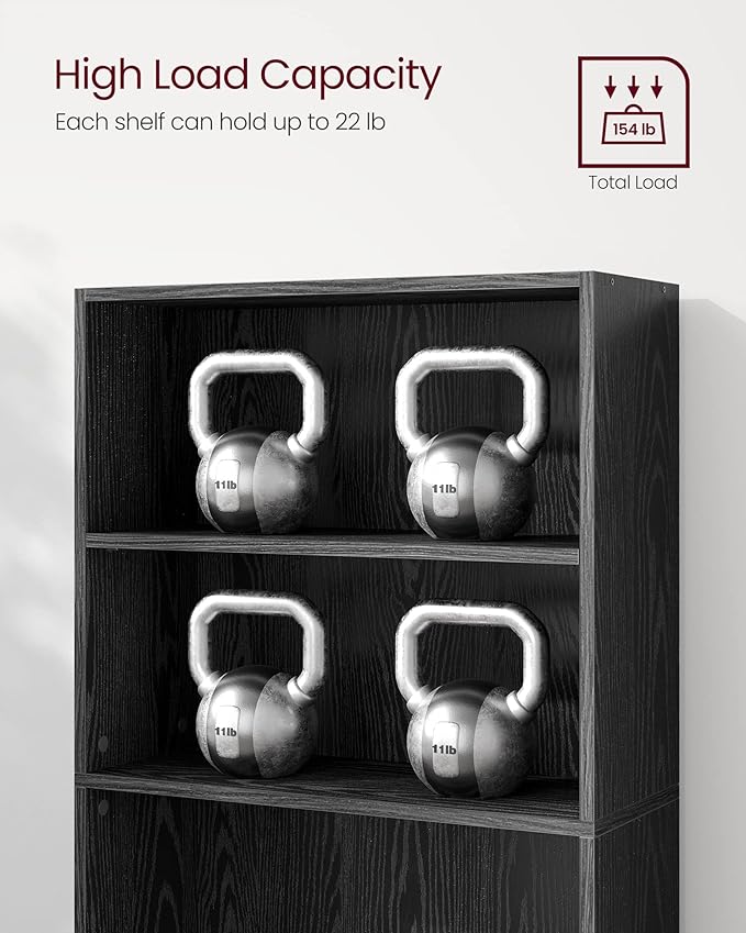 VASAGLE CUSTOS Collection - Bookshelf, 6-Tier Bookcase, Book Shelf, Open Storage Shelf, 9.4 x 23.6 x 63.3 Inches, for Living Room, Home Office, Dinning Room, Ebony Black ULBC166T56