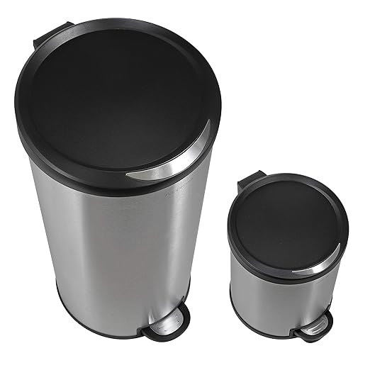 happimess HPM1001A Oscar Round 8-Gallon Step-Open Trash Can with Free Mini Trash Can, Modern, Fingerprint Proof for Home, Kitchen, Office, Large:7.9 Gallon Small:1.3 Gallon, Stainless Steel