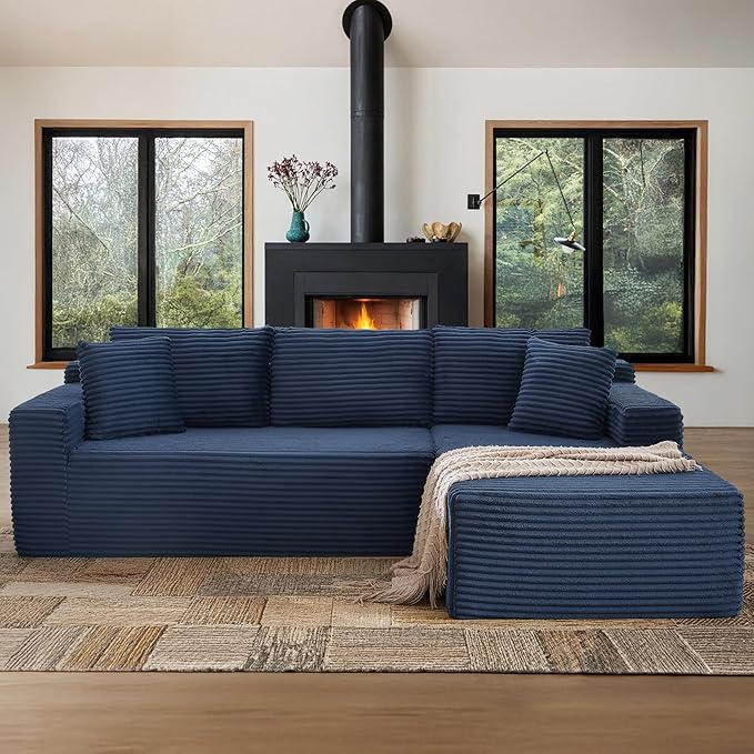 105''Sectional Cloud Couch with L Shaped Chaise,Modern Modular Sectional Sofa,Comfy Sectional Couches for Living Room,Bedroom,Apartment (Blue, Right Facing Chaise)