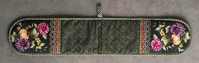 Maison d' Hermine Double Oven Mitt (7" x 35") 100% Cotton Heat Resistant BBQ Cooking Gloves with Loop for Thanksgiving Christmas Decorations Cooking Handling Hot Pan (Pumpkin Garden - Dark Green)