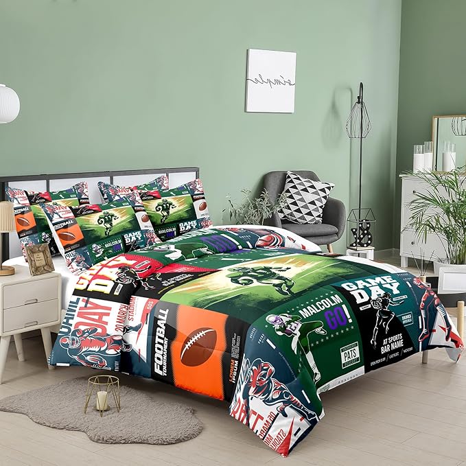 Tailor Shop Football Comforter Sets Queen Size, Sports Bedding for Boys With 2 Pillowcases