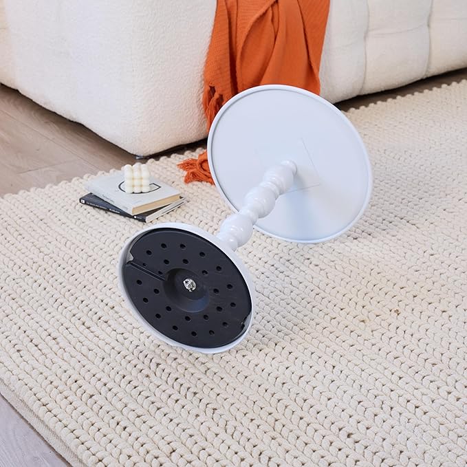 Elegant Vintage Round Side Table with Roman Columns - Sturdy Metal Design, Perfect as a Coffee, End, Tea, or Leisure Table for Living Room and Bedroom Decor ,21 (H) *15.7 (W) (White+White 1pack)