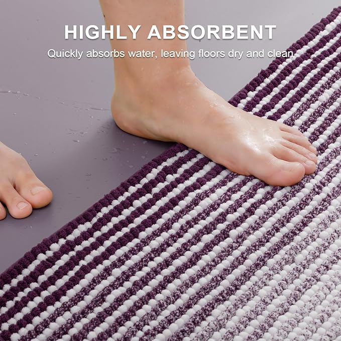 BSICPRO Bathroom Rugs and Mats Sets, 2 Piece Thick Absorbent Chenille Bath Mat Rug Set Non Slip, Soft Shaggy Bath Room Floor Mats for Bathroom, Machine Washable (Mauve Wine, 20" x 47" Plus 16" x 24")