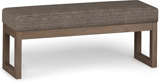 SIMPLIHOME Milltown 45 inch Wide Contemporary Rectangle Large Ottoman Bench in Mink Brown Tweed Look Fabric, Assembled, for the Living Room and Bedroom